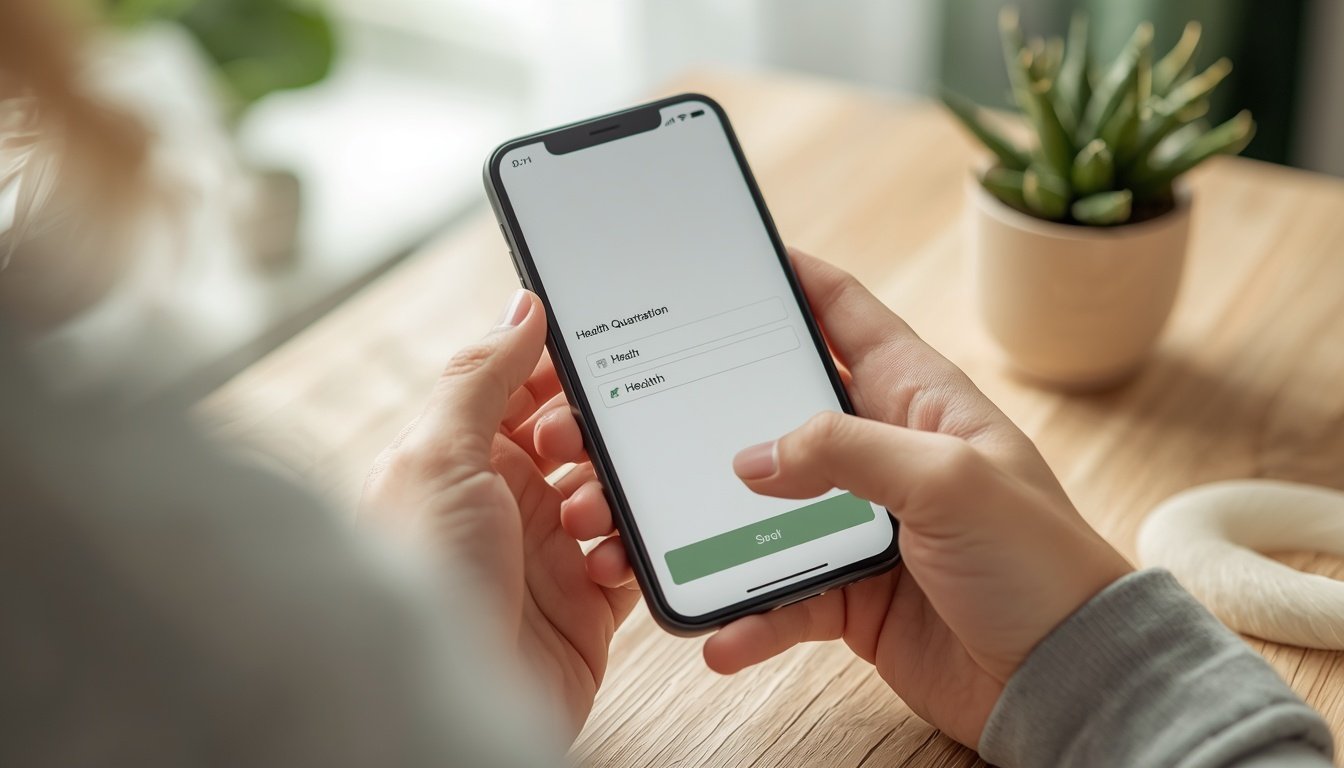 Patient completing online health questionnaire for medicinal cannabis e-prescription
