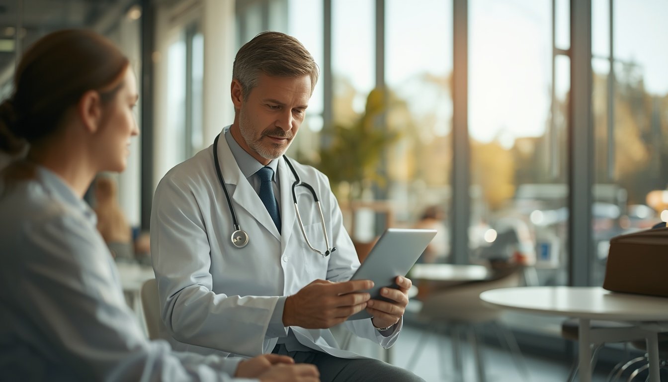 Doctor reviewing patient health questionnaire for medicinal cannabis prescription in Australia
